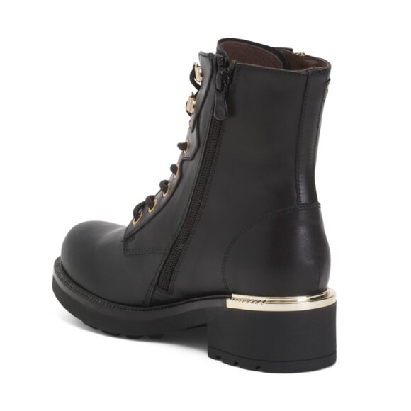 NEROGIARDINI Black Made In Italy Leather Combat Booties - Picture 2 of 2